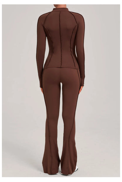 New Gym Yoga Outfit for Women Zipper Long Sleeve Fitness Suit Daily Casual Running Fitness Sportswear Two-Piece Sets Coat+Pants
