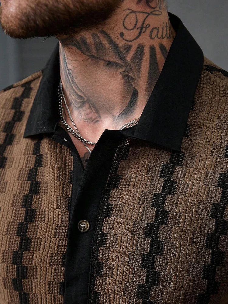 Classic Plaid Striped Knitting Shirt Short Sleeve Buttoned Turn-down Collar Mens Shirts Summer Vintage Slim Fit Knitted Cardigan