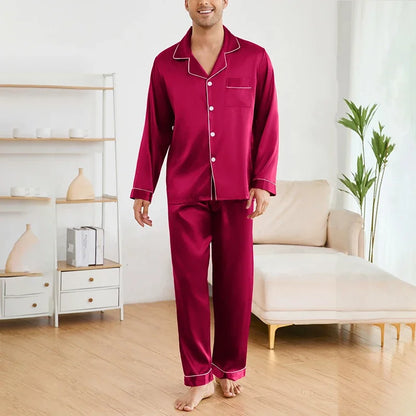 Men Sleepwear Satin Pajama Sets Long Sleeve Tops with Trousers Pajama Pj Sets Soft and Comfortable Autumn Pajamas Loungewear Set