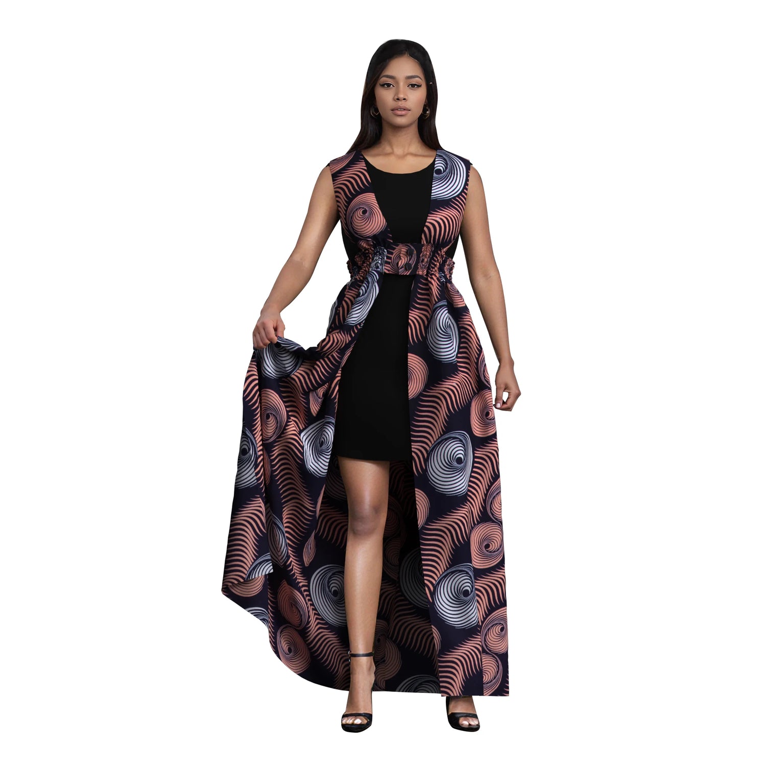 African Print Long Kaftans Dress for Women Sleeveless Vest Dresses Traditional African Design Party Clothing WY11071