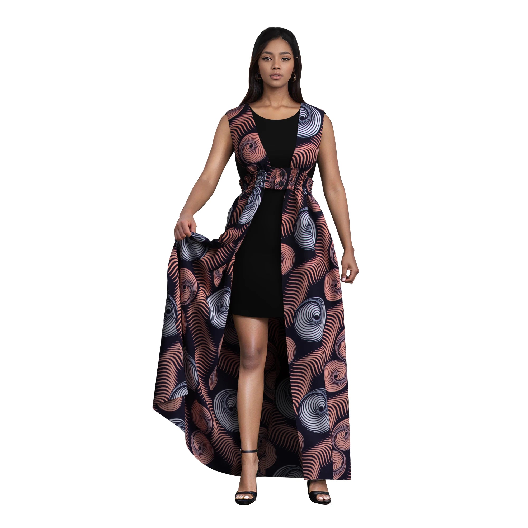 African Print Long Kaftans Dress for Women Sleeveless Vest Dresses Traditional African Design Party Clothing WY11071