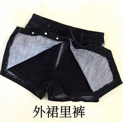 Fashion Sequin Denim Short Skirt Women Spring/Summer 2025 New Korean High Waist Slim Irregular Sexy Hot Pants White Black Casual