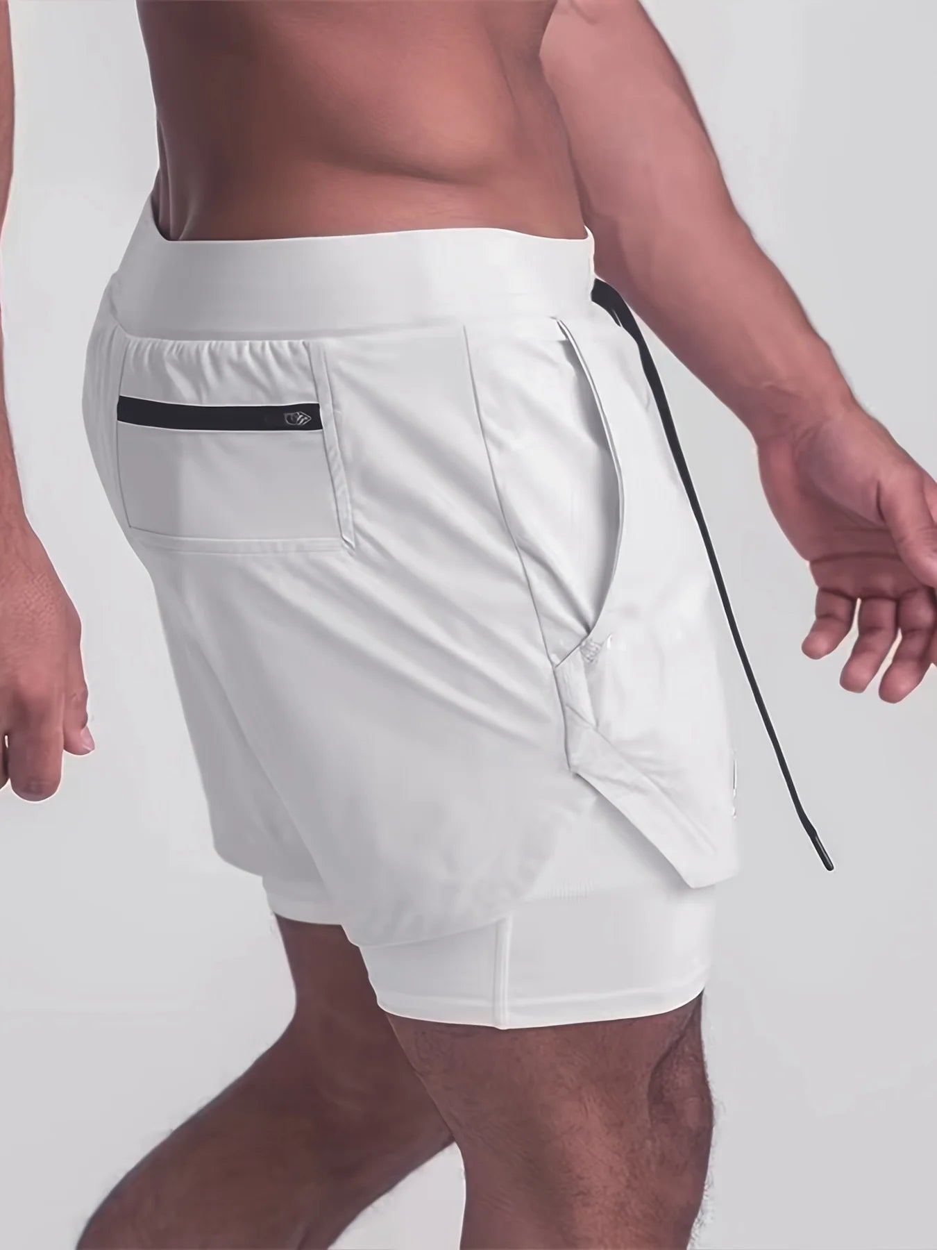 Sports shorts for men, double layered, quarter quick drying, elastic basketball, running training equipment, deep squat fitness,