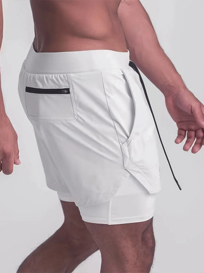 Sports shorts for men, double layered, quarter quick drying, elastic basketball, running training equipment, deep squat fitness,