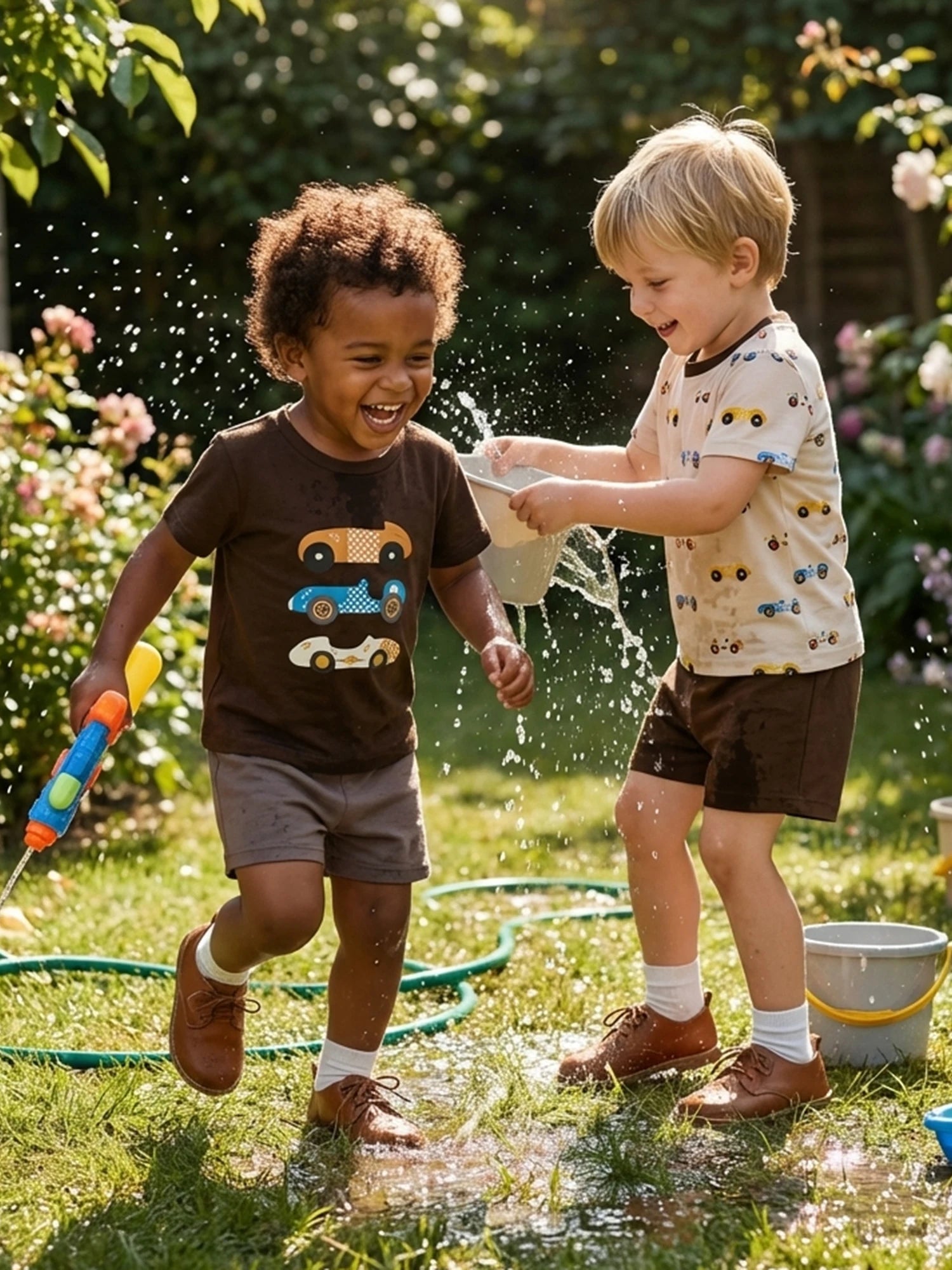 Kids Boys Summer Clothing Sets Short Sleeve O Neck Race Car Print T-shirts Tops and Solid Color Shorts Casual Tracksuits