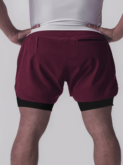 Sports shorts for men, double layered, quarter quick drying, elastic basketball, running training equipment, deep squat fitness,