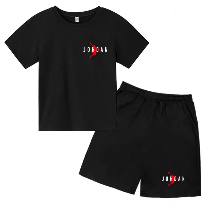 Children Summer Clothes T-shirt Sports Wear Letter Short-Sleeved +Shorts Boy 2P Girl Casual Fashion Coat Sunshine Basketball Set