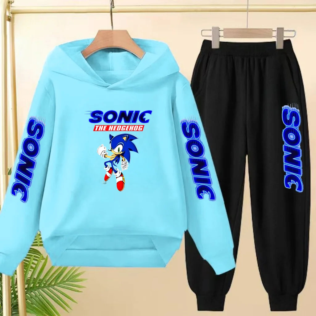 Kids Long-sleeved Clothing Supersonic Jogging Blue Sweatshirt Top Coat+Pants Hoodie Boys Girls 3-12Yrs Clothes Casual Sports Set