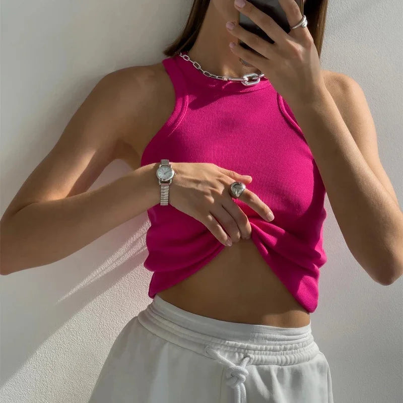 Tank Tops Women Yellow Casual Vest Sleeveless Camis Shoulder Women&