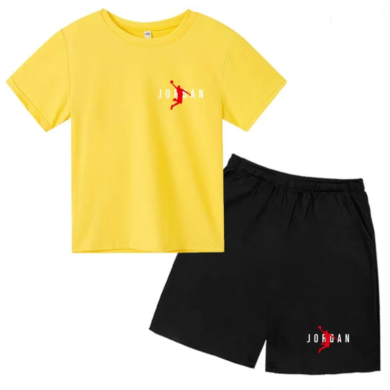 Children Summer Clothes T-shirt Sports Wear Letter Short-Sleeved +Shorts Boy 2P Girl Casual Fashion Coat Sunshine Basketball Set