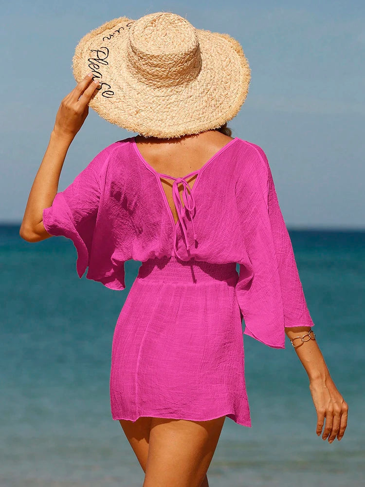 Sexy Swimwear V Neck Bathing Suit Women Backless Beach Cover Up Sarong Tunic Beach Wear Vacation Swimwear Beach Wear Beachwear
