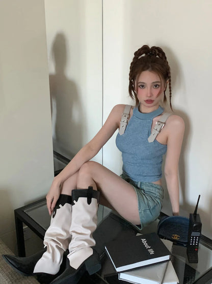 Tanks Women Personality Streetwear Ins Patchwork Design Summer Female Hotsweet Fashion Slim Korean Style Sexy Casual Sleeveless