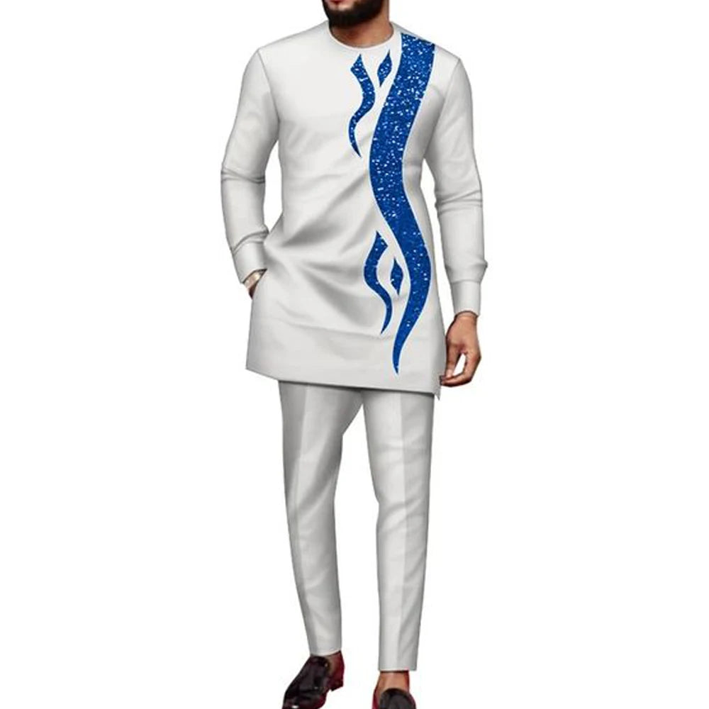 Kaftan Men Wedding Suits Groom Embroidered Pocket Top And Pants Kaunda Suit African casual Outfits Party Fashion Two-piece Set