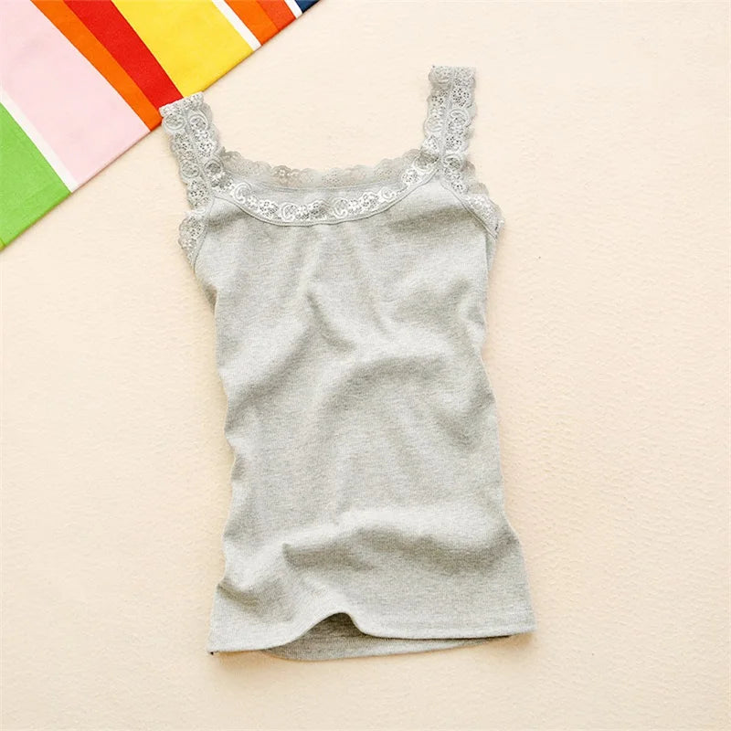 Tank Tops Women Summer O-neck Solid Color Female U-shaped Low Cut Lace Suspender Vest 2024 New Sleeveless Camisole For Ladies