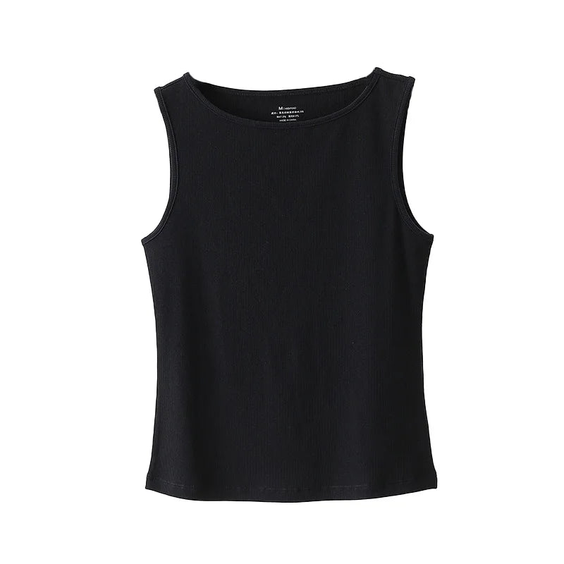 Women Tank Top Ribbed Cotton Boat Neck Sleeveless Tops Essentials M-XL