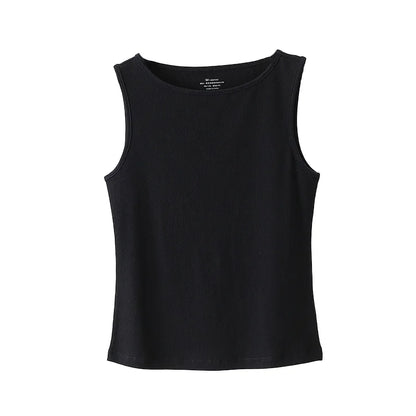 Women Tank Top Ribbed Cotton Boat Neck Sleeveless Tops Essentials M-XL