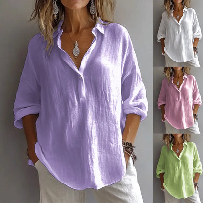 Summer Cotton Linen Blouses Women 2025 Fashion White V-neck Three Quarter Sleeve Loose Shirts Female Spring Casual Lady Clothes
