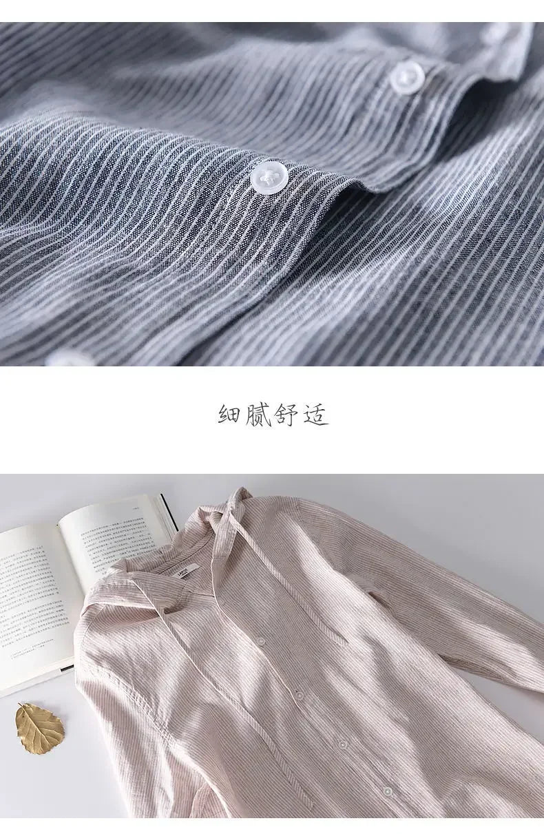 Long-sleeved Spring Summer New Solid Inen Shirt Trendy Men&