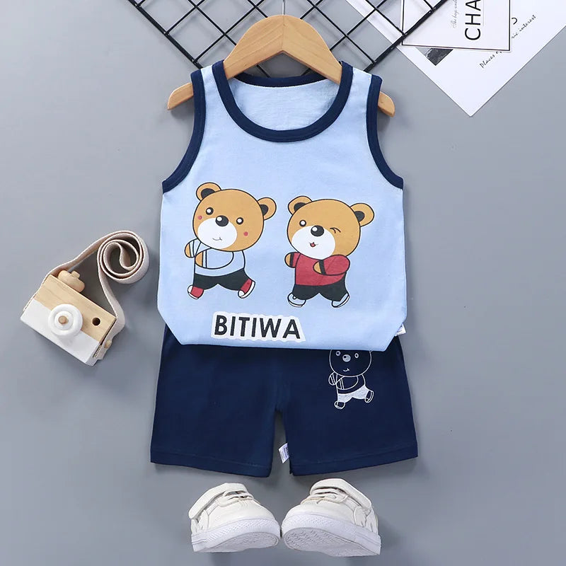 Children Sets Kids Clothes Boys Girls Vest Suit  Summer Children&
