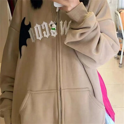 Hoodies Devil Women Men Dark Style Vintage Harajuku Hoody Zip Up Sweatshirt Hip Hop Streetwear Y2k Aesthetic Grunge Cardigan