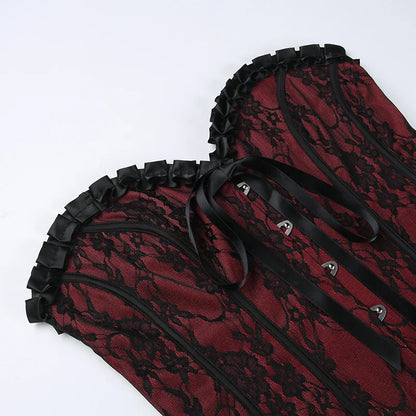 Tube Top Gothic Printed Lace Trim Sleeveless Metal Buttons Lace-up Corsets Tank Top Court Elegant Fairy Grunge Top
