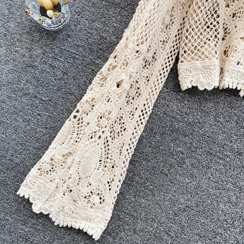 Blouses Women Retro Hollow Out All-match Sweet See-through Leisure Summer Sun-proof Korean Style Female Slim Crop Bohemian Ins