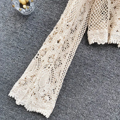 Blouses Women Retro Hollow Out All-match Sweet See-through Leisure Summer Sun-proof Korean Style Female Slim Crop Bohemian Ins
