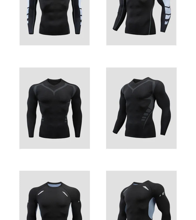 Gym Sports T-shirts for Men Long Sleeve Tights Boxing Sportswear Breathable Quick Dry Fitness Tops Male Outdoor Training Clothes