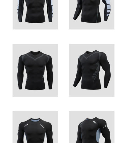 Gym Sports T-shirts for Men Long Sleeve Tights Boxing Sportswear Breathable Quick Dry Fitness Tops Male Outdoor Training Clothes