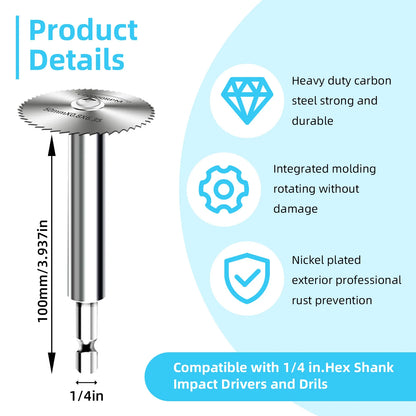 High-Speed Steel Saw Blades 10PCS, 1/4" Hex Shank Universal Fit for Grinders, Metal/Wood/Plastic Cutting Discs, Durable Rotary T