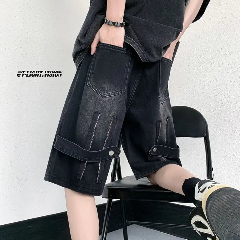 Denim Shorts Wear Five-point Summer Thin Style Trendy Street-fried Street-style Loose Straight Men&