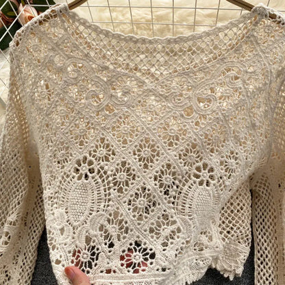 Blouses Women Retro Hollow Out All-match Sweet See-through Leisure Summer Sun-proof Korean Style Female Slim Crop Bohemian Ins