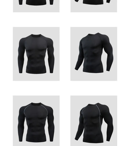 Gym Sports T-shirts for Men Long Sleeve Tights Boxing Sportswear Breathable Quick Dry Fitness Tops Male Outdoor Training Clothes