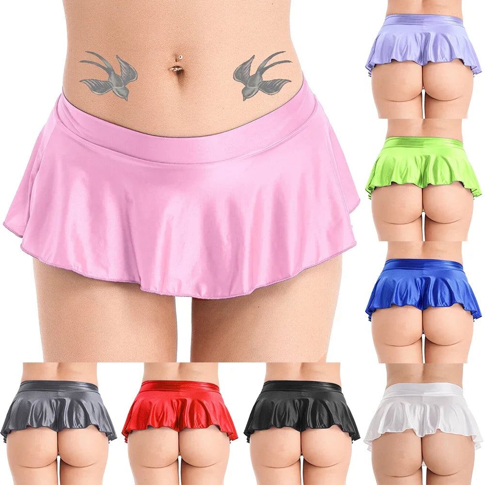 Sexy Womens Glossy Short Skirt Shiny Skater Dance Party Skirt  A-line Skirt 2023 Fashion Summer Women&