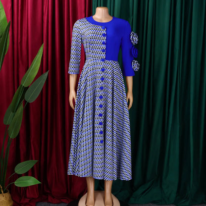 Elegant Dresses for Women 2026 Fall Fashion African 3/4 Sleeve Party Birthday New Robe Chic 3D Flower Plaid Evening A-Line Dress