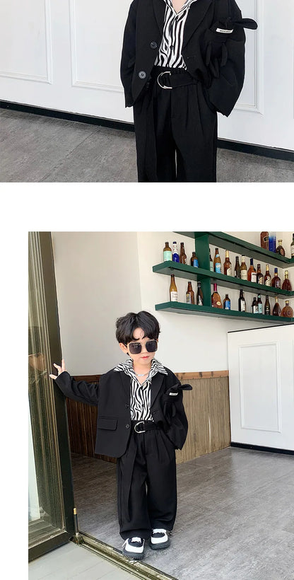 Kids Suits Fashion Casual Blazers Wide-legged Trousers 2 Piece Girls Clothes Set Khaki Loose Children Wedding Birthday Costumes