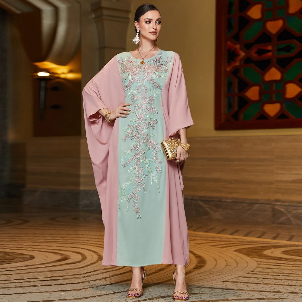 Moroccan Caftan Abayas Muslim Women Embroidery Bat Sleeve Maxi Dresses Eid Ramadan Kaftan Turkey Arabic Islamic Dubai Djellaba