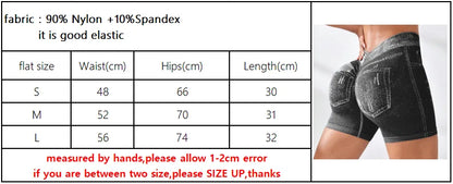 Women V back Shorts Faux Jeans Elastic Workout Sports Yoga Pants Butt Lifting Leggins Fitness Athletic Short Tights Seamless