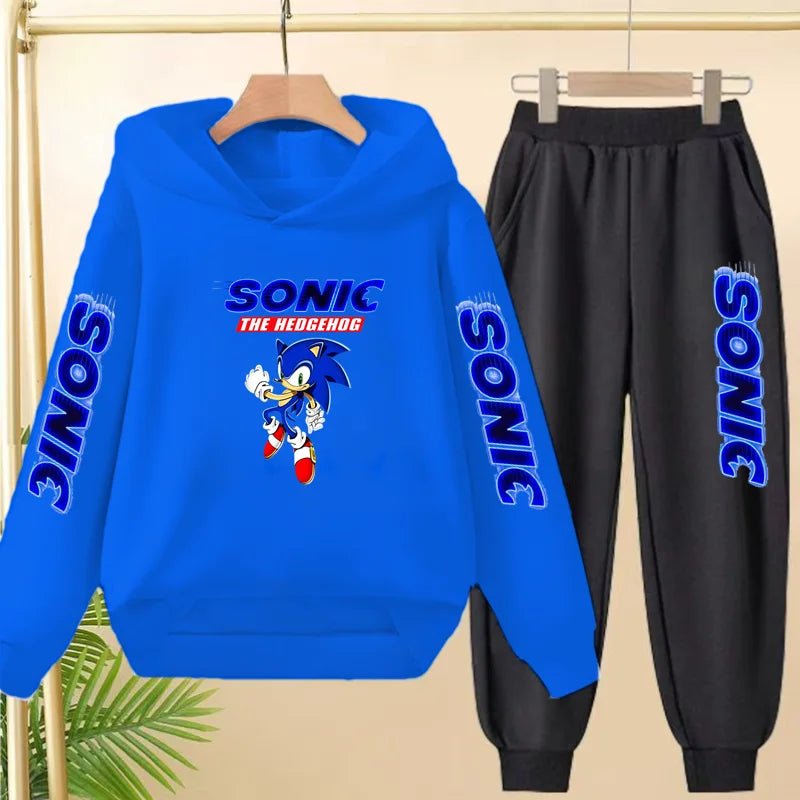 Kids Long-sleeved Clothing Supersonic Jogging Blue Sweatshirt Top Coat+Pants Hoodie Boys Girls 3-12Yrs Clothes Casual Sports Set