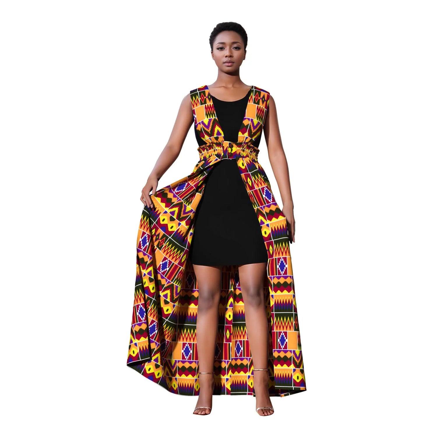 African Print Long Kaftans Dress for Women Sleeveless Vest Dresses Traditional African Design Party Clothing WY11071