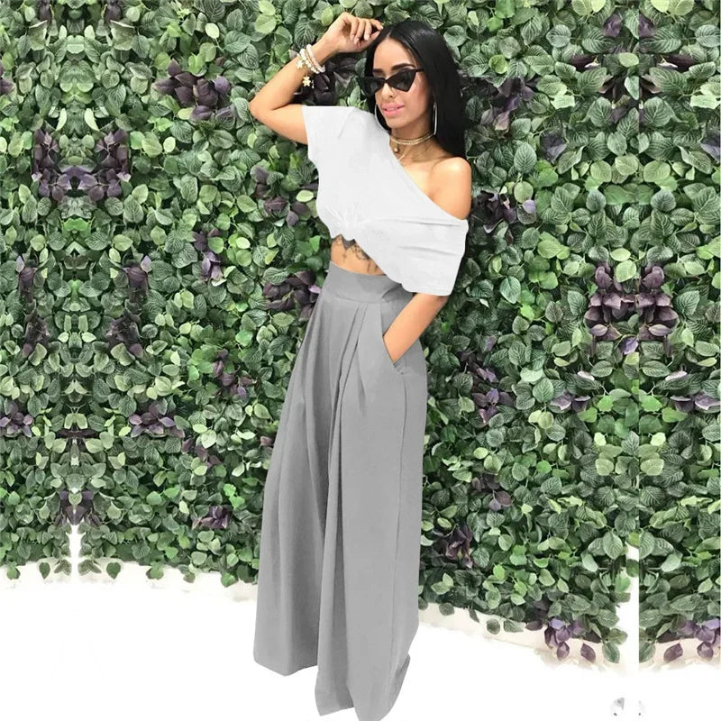 Women Casual Loose Palazzo Pants Autumn High Waisted Wide Leg Trousers Pleated Long Culottes Pants Elastic Waist Trouser Pockets