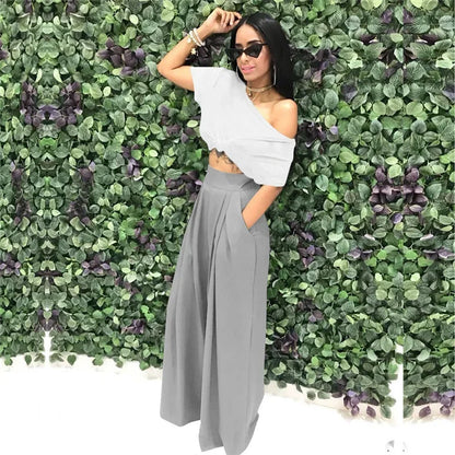 Women Casual Loose Palazzo Pants Autumn High Waisted Wide Leg Trousers Pleated Long Culottes Pants Elastic Waist Trouser Pockets