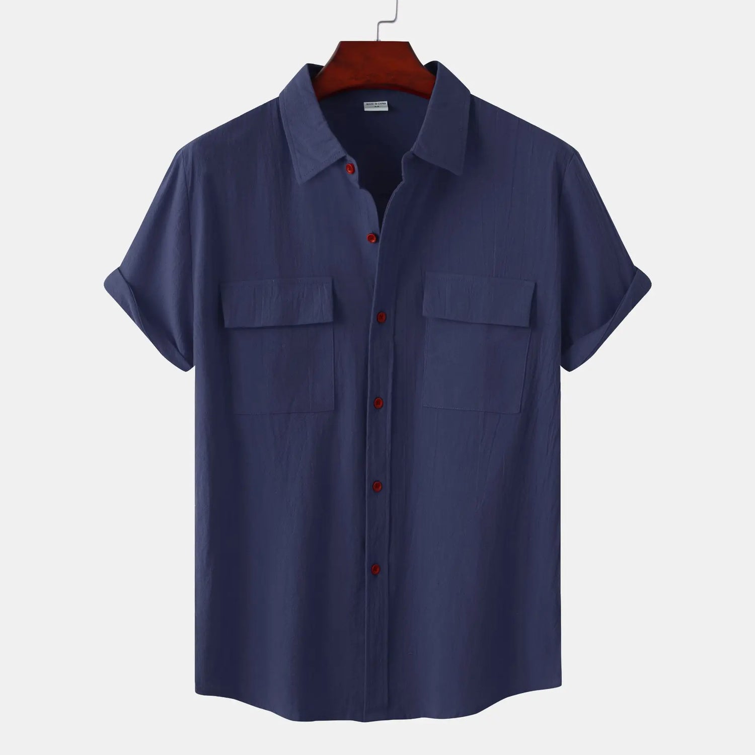 Turn Down Collar Men Shirts Solid Short Sleeve Shirts Single Breasted Casual Shirt Buttons Cardigan Sports Loose Breathable