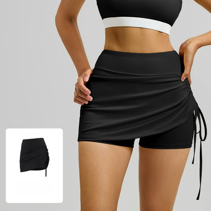 Shirring Sports Skirts with Safety Trousers for Women High Elastic Fashion Casual Fitness Skirts Fake Two Pieces Yoga Skirts