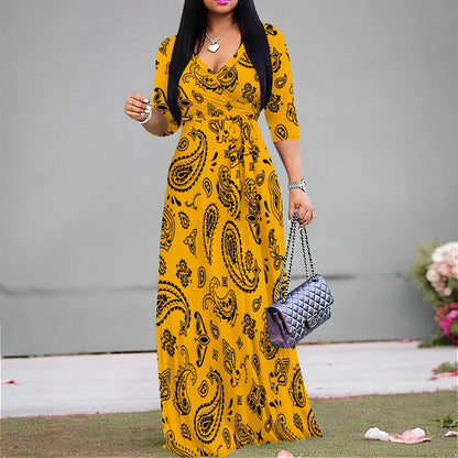 Plus Size Dresses for Women Print Maxi Dresses Flowy 3/4 Sleeve with Belt