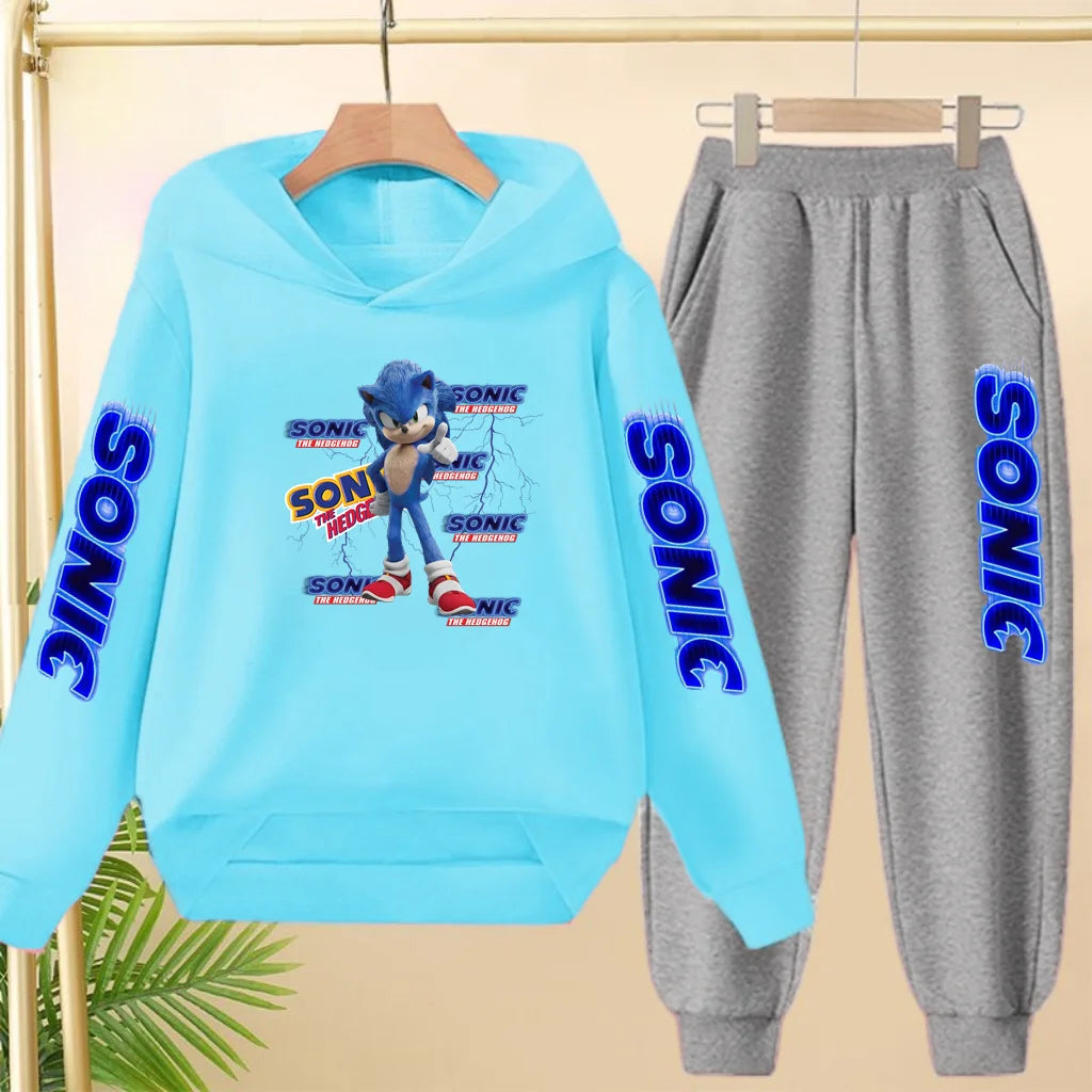 Kids Long-sleeved Clothing Supersonic Jogging Blue Sweatshirt Top Coat+Pants Hoodie Boys Girls 3-12Yrs Clothes Casual Sports Set