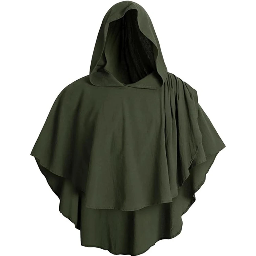 Medieval Hooded Cloak Coat for Men Medieval Cape Costume Adult Pagan Monk Robe Role Playing Short Cape