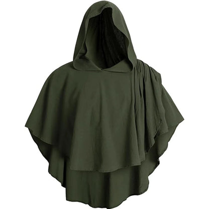 Medieval Hooded Cloak Coat for Men Medieval Cape Costume Adult Pagan Monk Robe Role Playing Short Cape