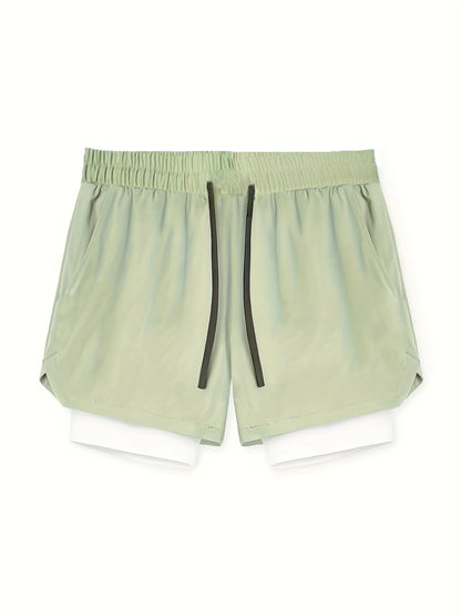 Sports shorts for men, double layered, quarter quick drying, elastic basketball, running training equipment, deep squat fitness,
