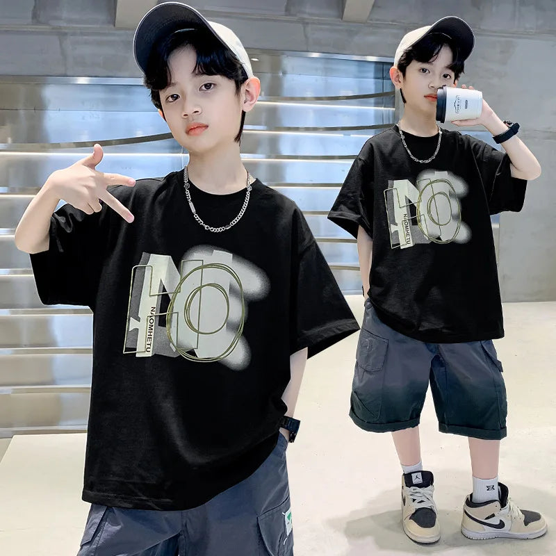 Kids Clothes T Shirt Summer Boys Girls Color Block Gradient Short Sleeve T Shirt Tops Children&